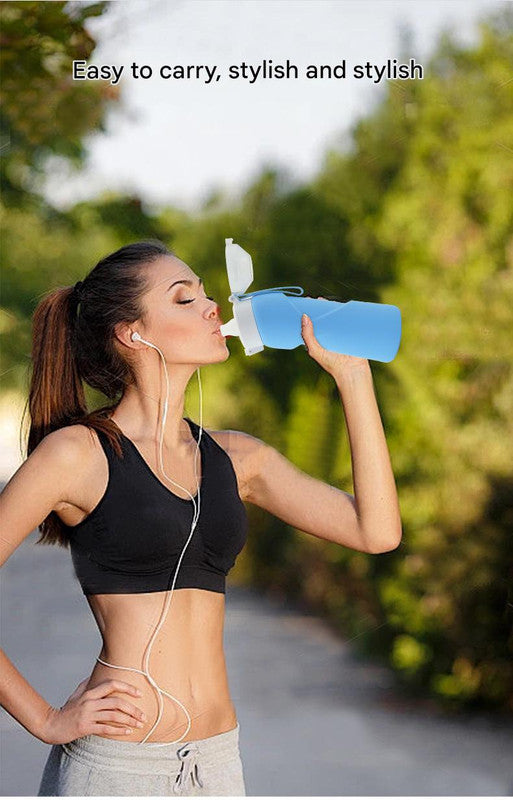 Orange Collapsible Silicone Water Bottle - Portable Large Capacity Outdoor Hiking Flask