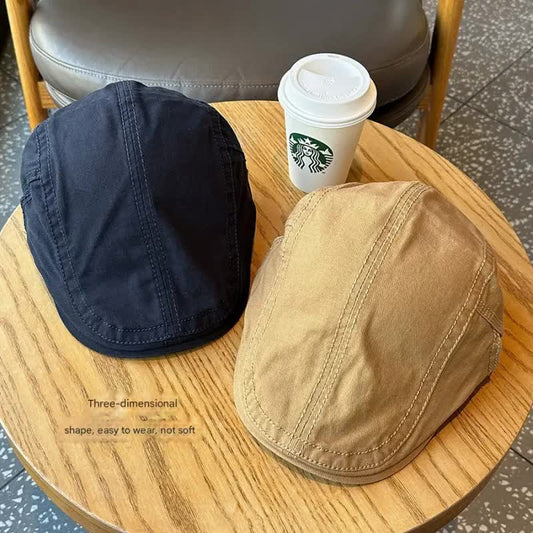 Retro Newsboy Cap - Unisex Vintage Flat Beret with Visor(Apricot )