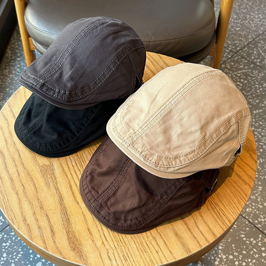 Retro Newsboy Cap - Unisex Vintage Flat Beret with Visor(Apricot )