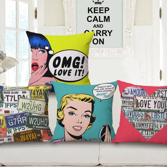 Pop Art Graphic Throw Pillow - Vintage Style Cushion for Home Decor(Pink)