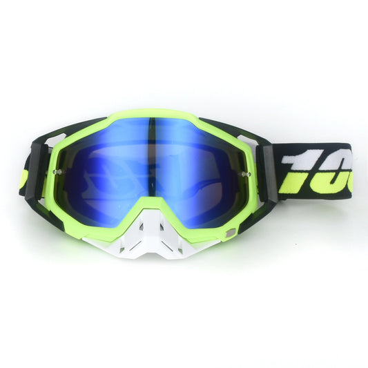 Green and white Motorcycle Goggles - UV-Protective Anti-Dust Riding Glasses for Outdoor Sports(Blue lenses)