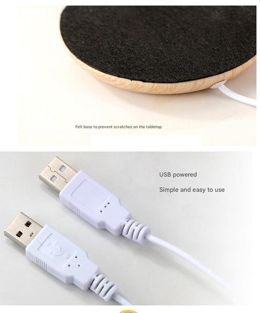 USB Cup Warmer - Wood Grain Electric Beverage Heater for Desk Office Home