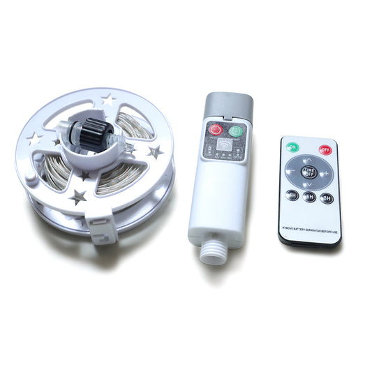 (200 lights warm white at 20 meters) Camping tent light kit - rechargeable power bank, spool light string, remote control