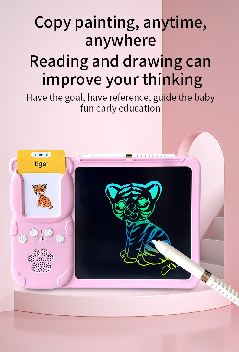 Pink (255 cards, pure English) Kids Interactive Early Education Toy: Combination Card Reader & LCD Drawing Board for Toddlers