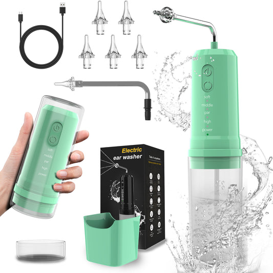 Green Electric Ear Wax Removal Kit - Rechargeable Water Irrigator Cleaner Tool
