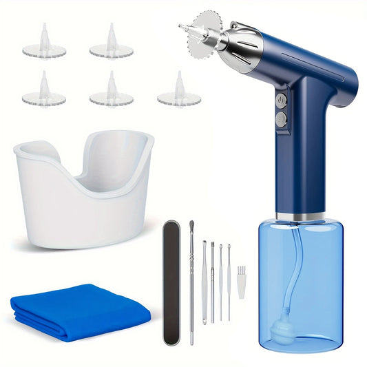 Blue Electric Earwax Irrigator Set - Gentle and effective earwax cleaner with collection basin and earplugs