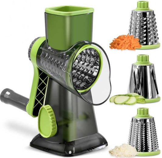 White Rotary Cheese Grater & Vegetable Slicer - Manual Shredder with 3 Interchangeable Drums