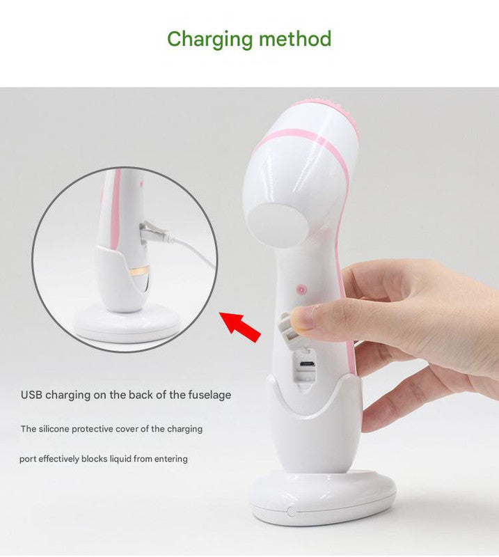 Pink Waterproof Facial Cleansing Spin Brush Set - Rechargeable with 3 Heads & Charging Stand