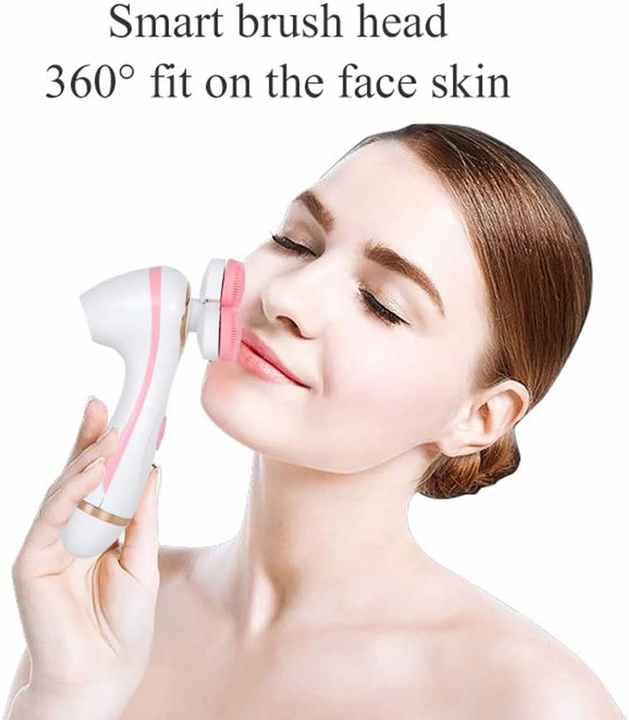Pink 3-Head Electric Facial Cleansing Brush - Rechargeable Spin Scrubber Kit