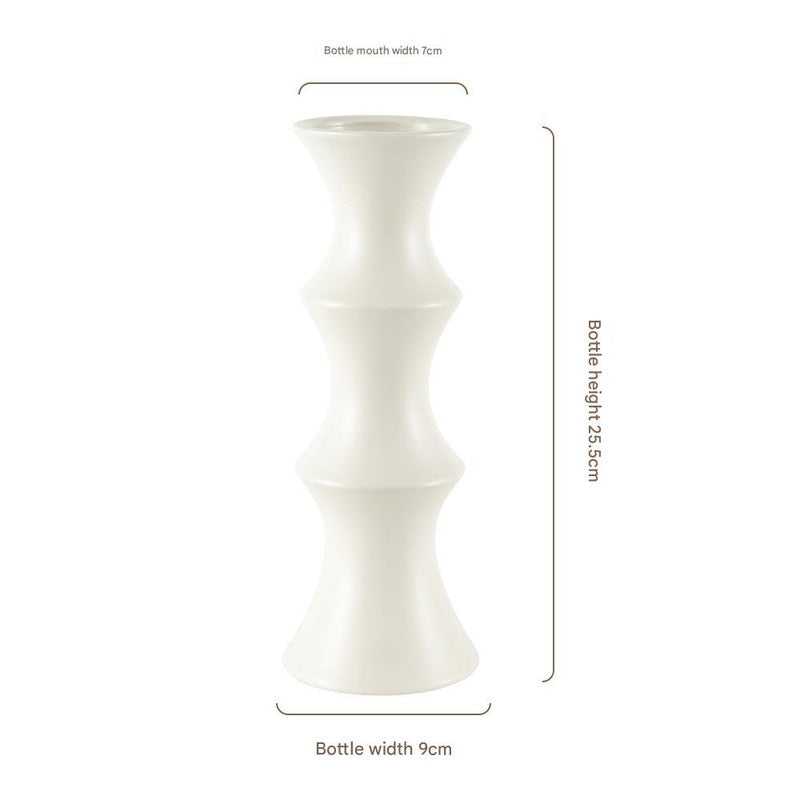 Matte White Ceramic Vase - Unique Bamboo Shape Design (25.5x9x7cm)