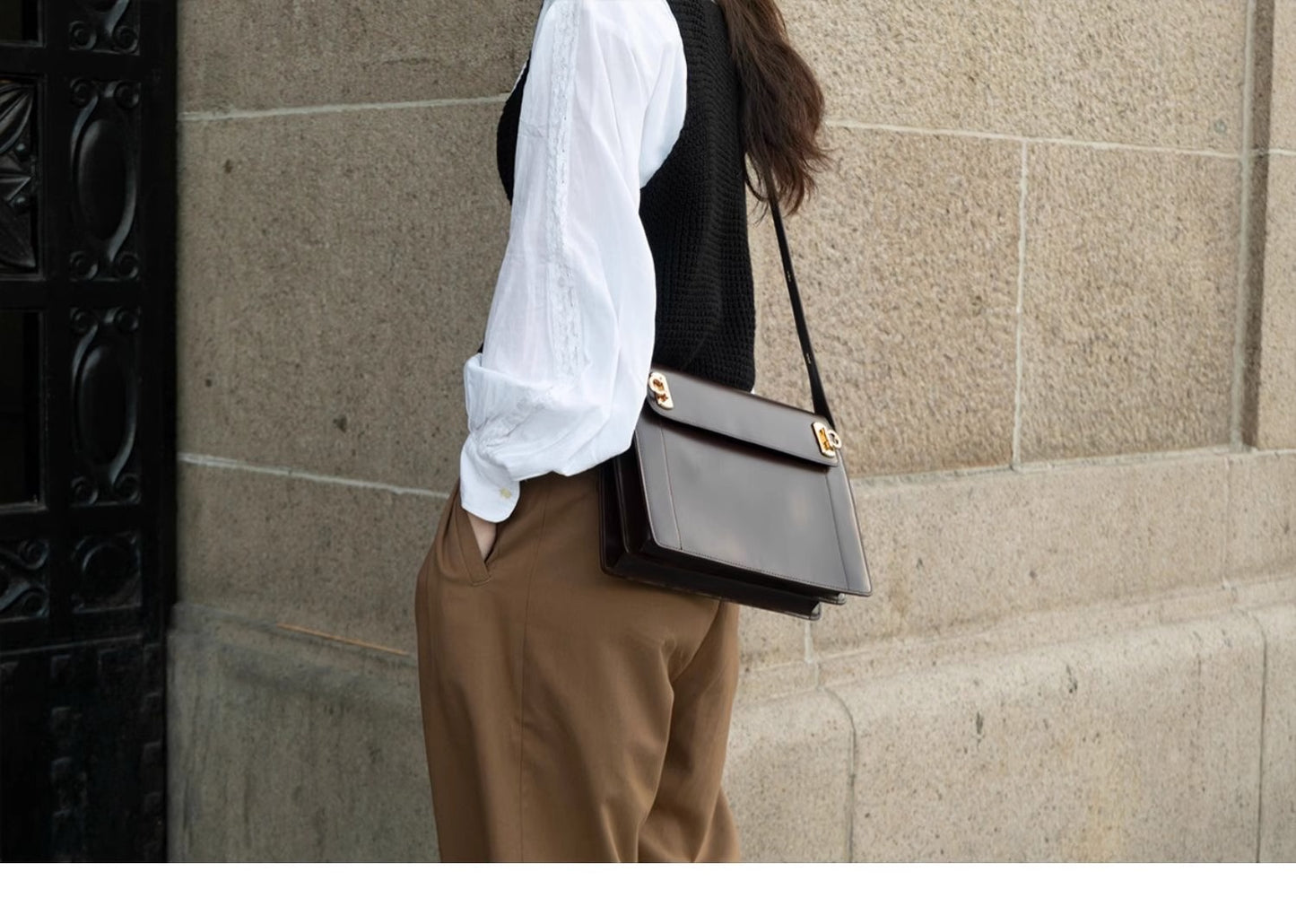 Brown Premium Leather Underarm Bag with Elegant Accordion Design