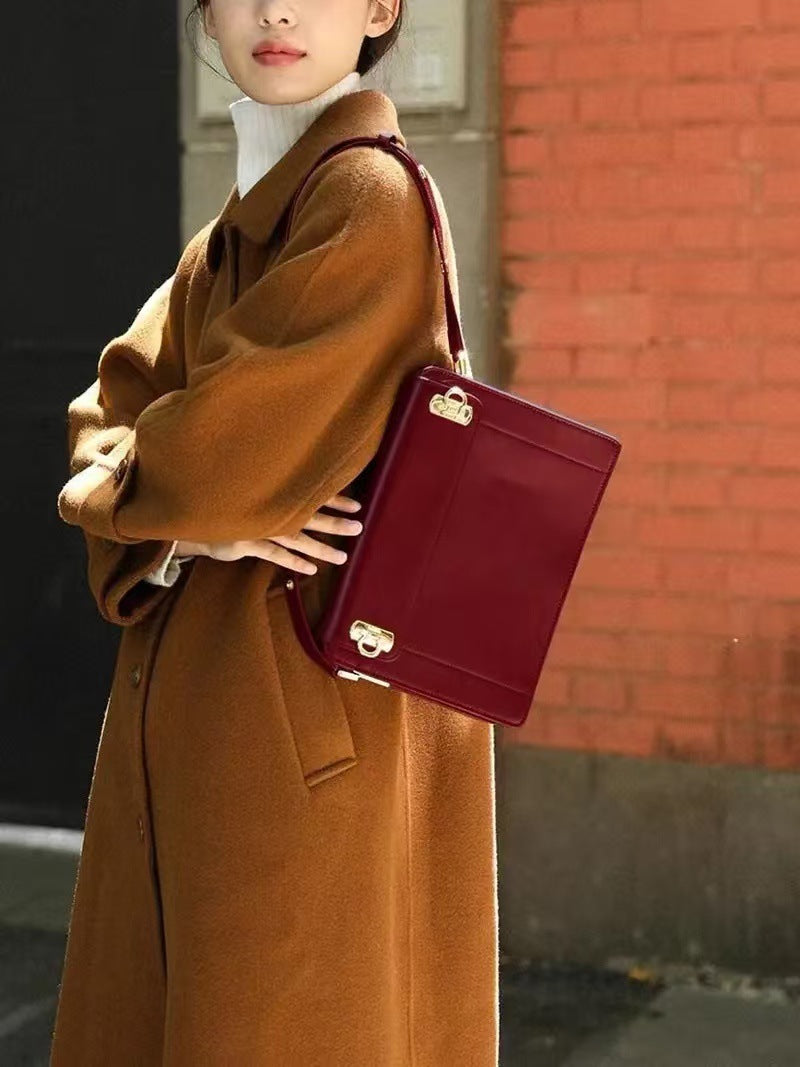 Red Premium Leather Underarm Bag with Elegant Accordion Design