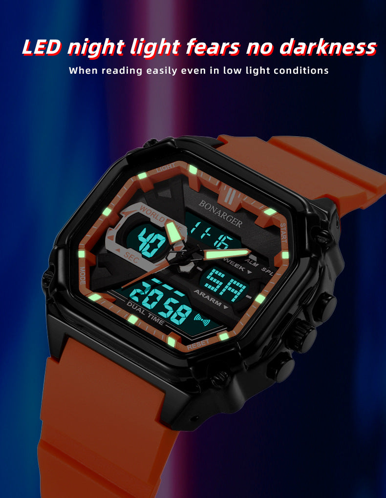 Black Men's Dual Display Watch - Dual Time Digital Analog Waterproof Sports Watch