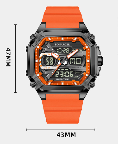 Black Men's Dual Display Watch - Dual Time Digital Analog Waterproof Sports Watch