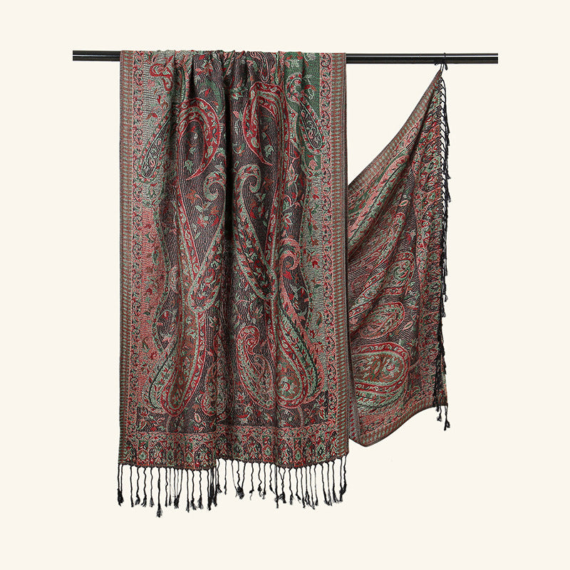 Black Elegant Retro Paisley Print Scarf for Women - Soft Fashion Shawl Wrap 185x70cm