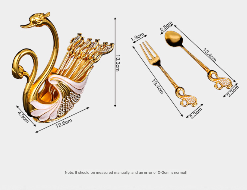 Silver Elegant Double Swan Cutlery Holder Set with 6pcs Fork