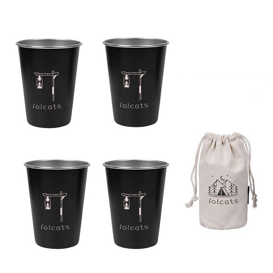Black 304 Stainless Steel Camping Cup - 350ml Outdoor DrinkwareïŒSet of 4 with BagïŒ