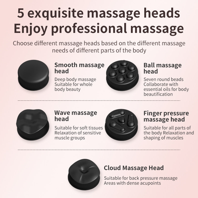 Black Handheld Electric Vibration Massager - 6 Speeds, 5 Heads for Full Body Relief