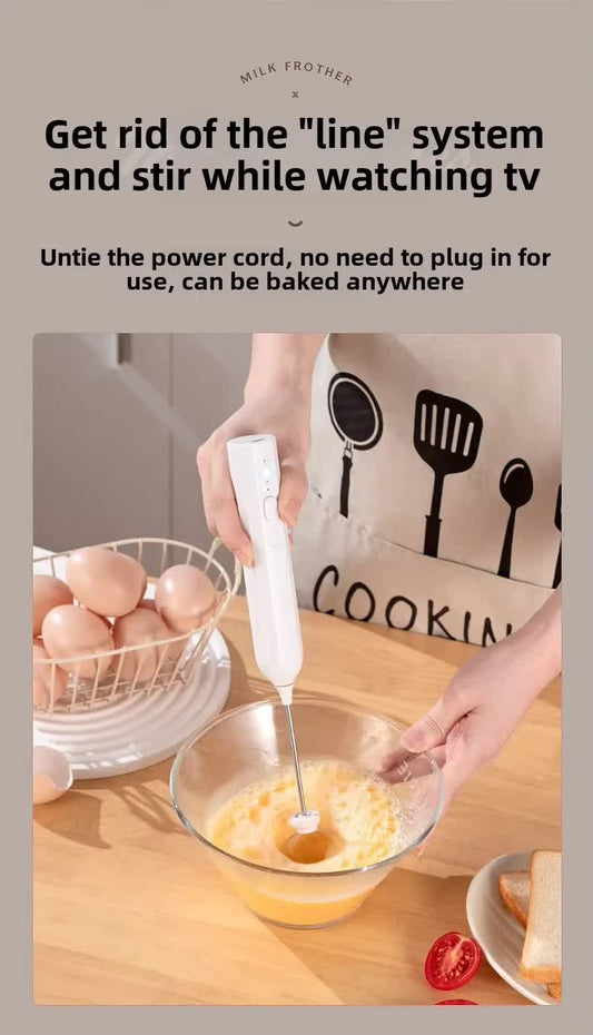 Apricot Mini Hand Mixer with Frother & Balloon Whisk Heads - Rechargeable Kitchen Tool