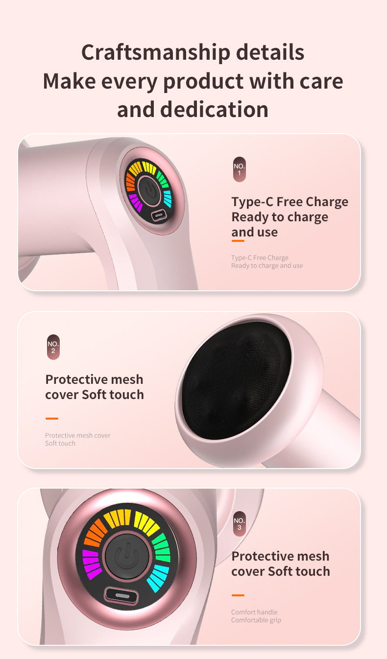 Pink Handheld Electric Vibration Massager - 6 Speeds, 5 Heads for Full Body Relief