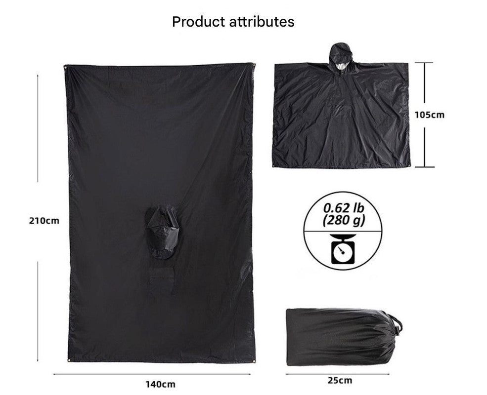 Blue Portable Outdoor Camping Poncho - Can be used as Raincoat, Tarp, Ground Cover
