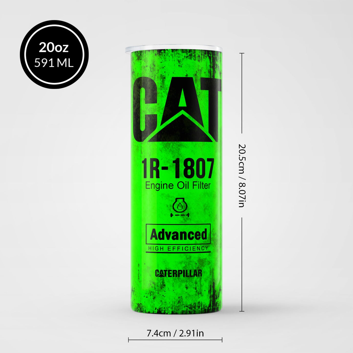 Green Skinny Tumbler (591ml) - Fun CAT Oil Filter Replica for Construction Fans