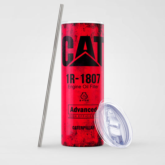 Red Skinny Tumbler (591ml) - Fun CAT Oil Filter Replica for Construction Fans