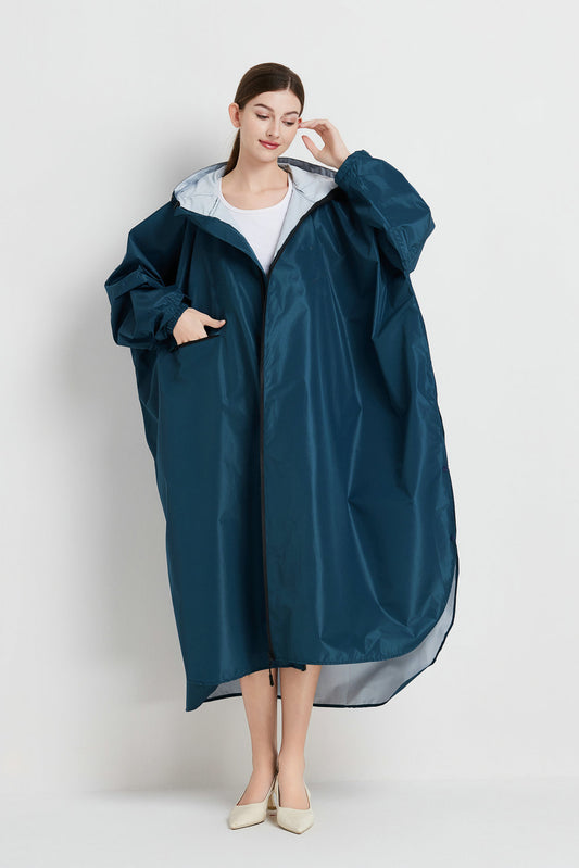 Sea blue Stylish Waterproof Raincoat Poncho - Long, Packable for Outdoor Travel & Hiking