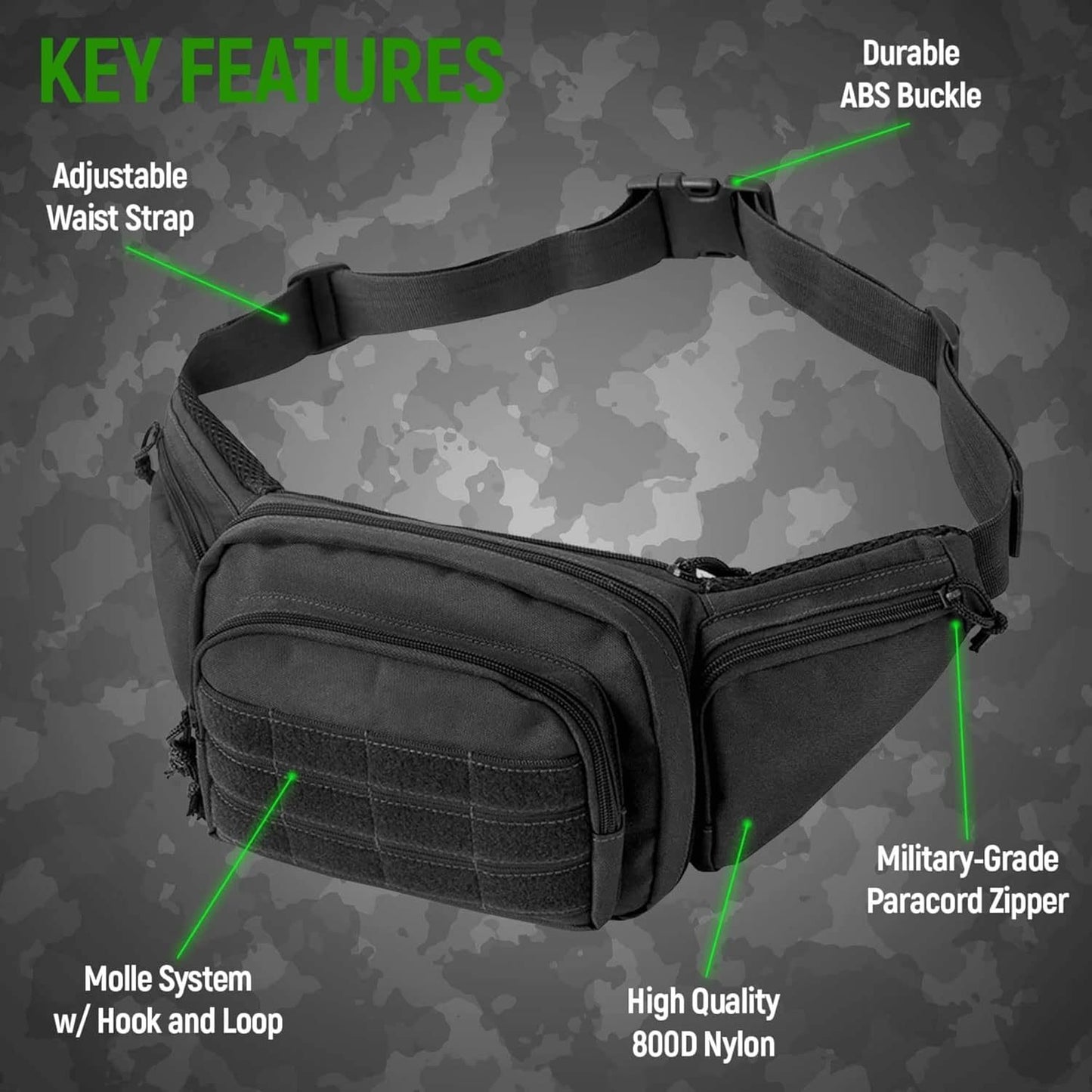 Khaki Rugged Tactical Waist Pack - MOLLE Outdoor Fanny Bag for Hiking Cycling & Travel