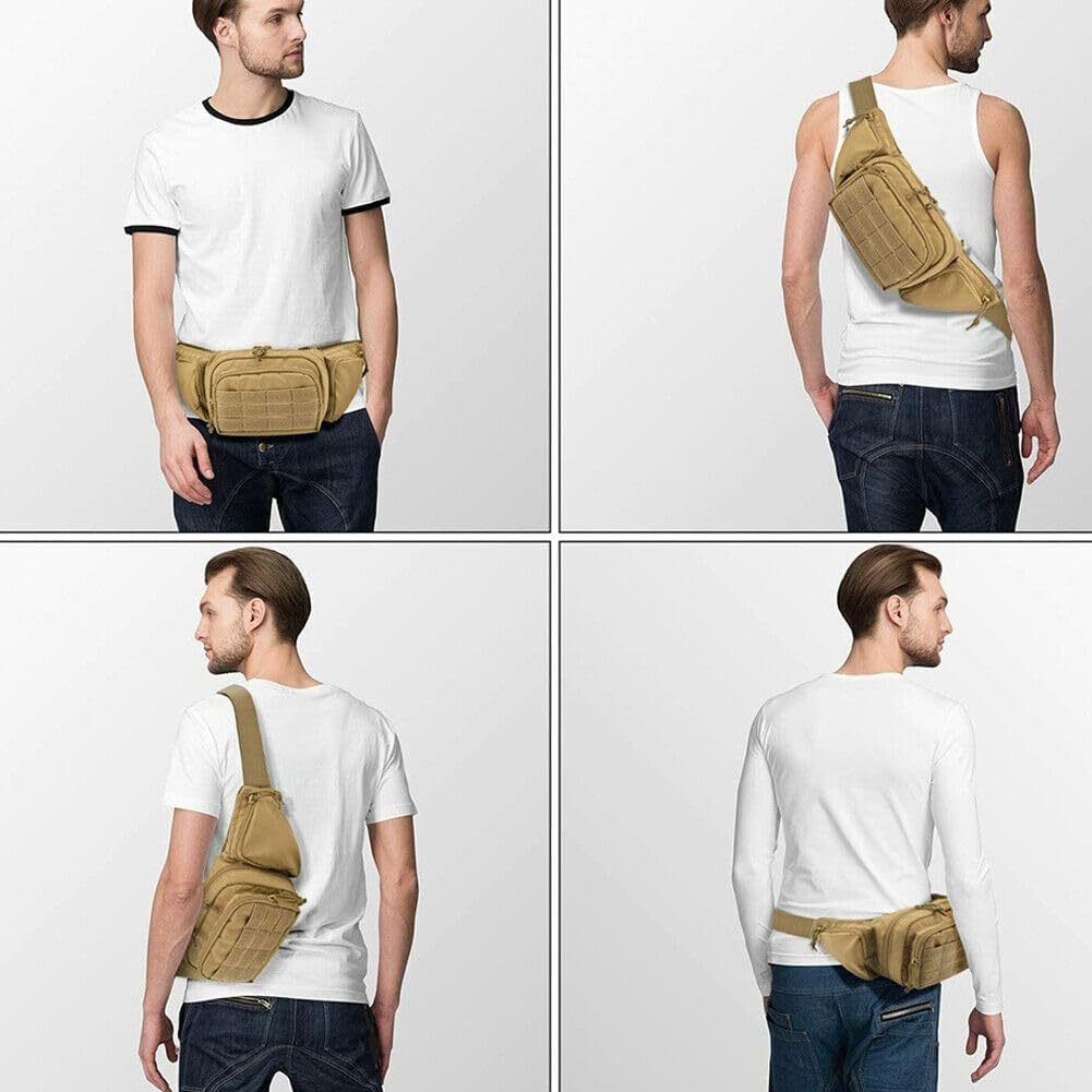 Khaki Rugged Tactical Waist Pack - MOLLE Outdoor Fanny Bag for Hiking Cycling & Travel