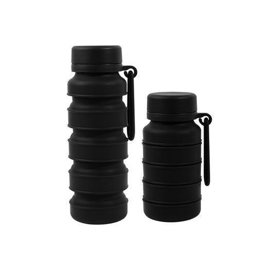 Black Collapsible Silicone Water Bottle - 510ml Portable Food-Grade Travel & Sports Drink Flask