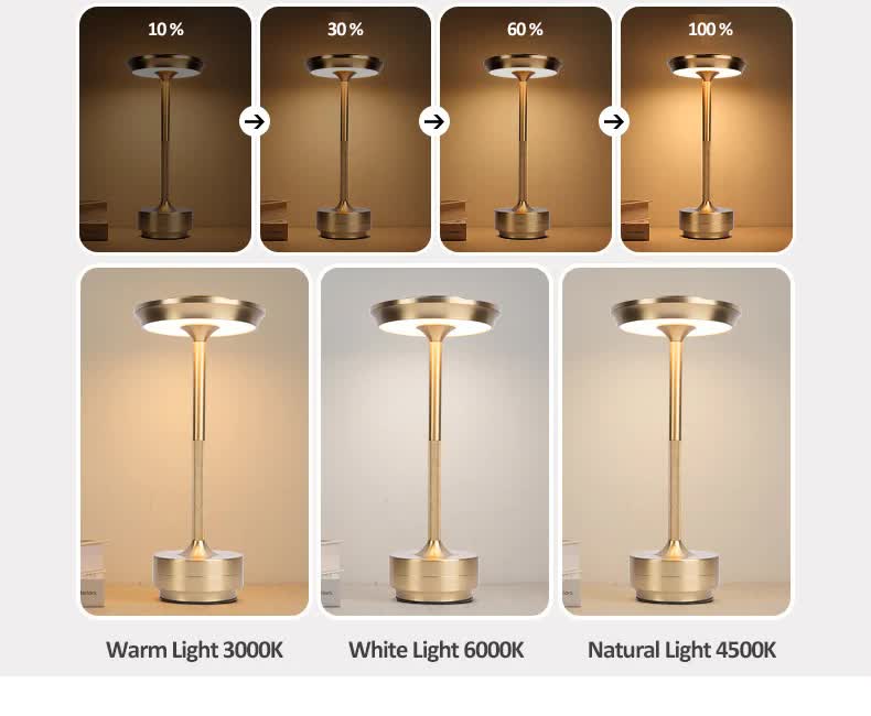 Black Elegant Aluminum Alloy Rechargeable LED Touch Lamp - 3-Color Dimmable Cordless Table Light