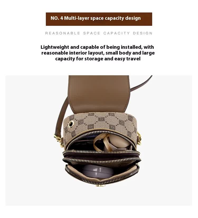 Brown and Black Chic Diamond Mini Crossbody Phone Purse - PU Leather Vertical Shoulder Bag with Headphone Port