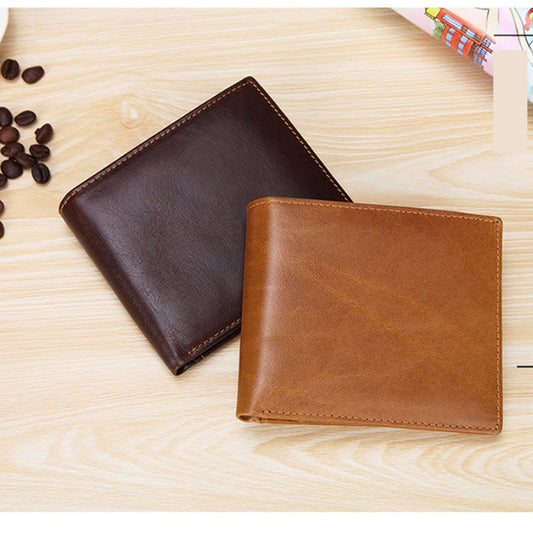 Coffee Genuine Leather RFID Blocking Wallet for Men - Vintage Bifold with Coin Pocket & ID Window