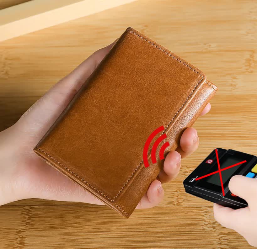 Brown Genuine Leather RFID Blocking Wallet for Men - Vintage Bifold with Coin Pocket & ID Window