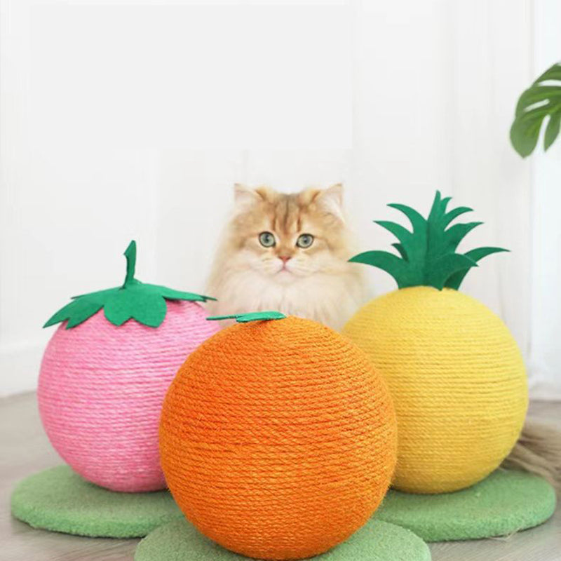 Orange Orange And Green Base Fun Fruit Shaped Sisal Cat Scratcher Ball - Durable Scratching Toy with Stable Base