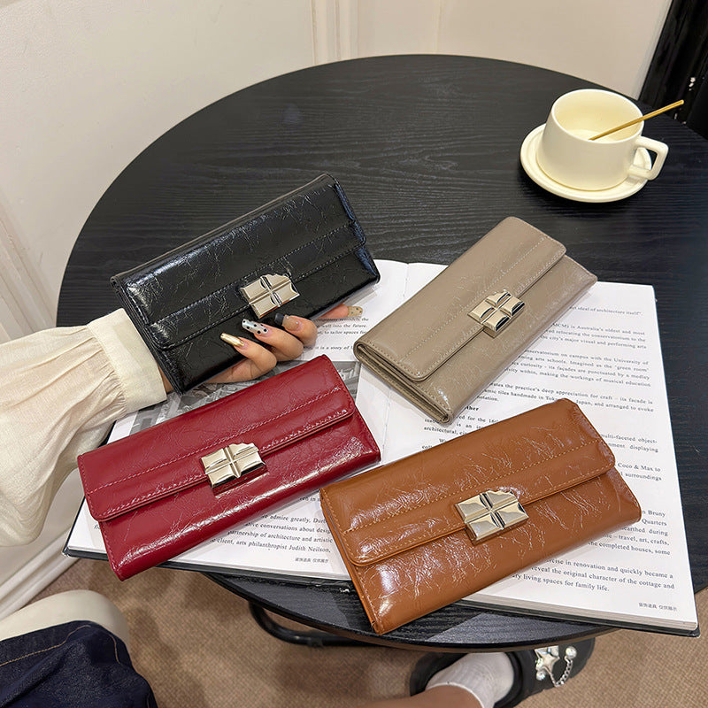 Brown Elegant Women's RFID Blocking Long Wallet - PU Leather Clutch Purse with Clasp