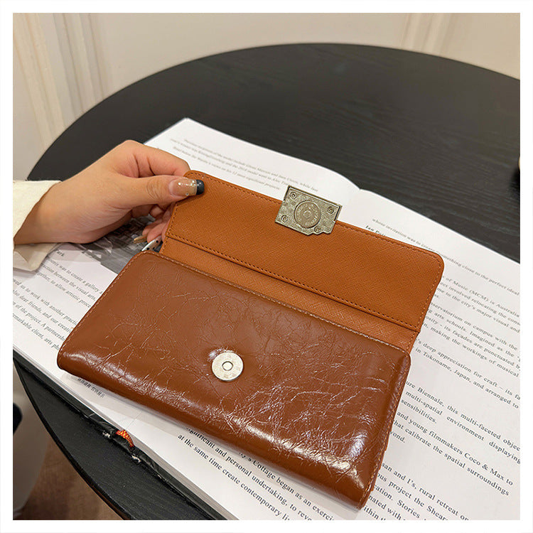 Brown Elegant Women's RFID Blocking Long Wallet - PU Leather Clutch Purse with Clasp