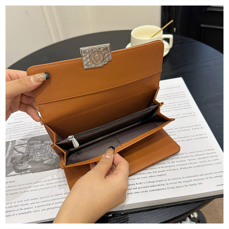 Brown Elegant Women's RFID Blocking Long Wallet - PU Leather Clutch Purse with Clasp