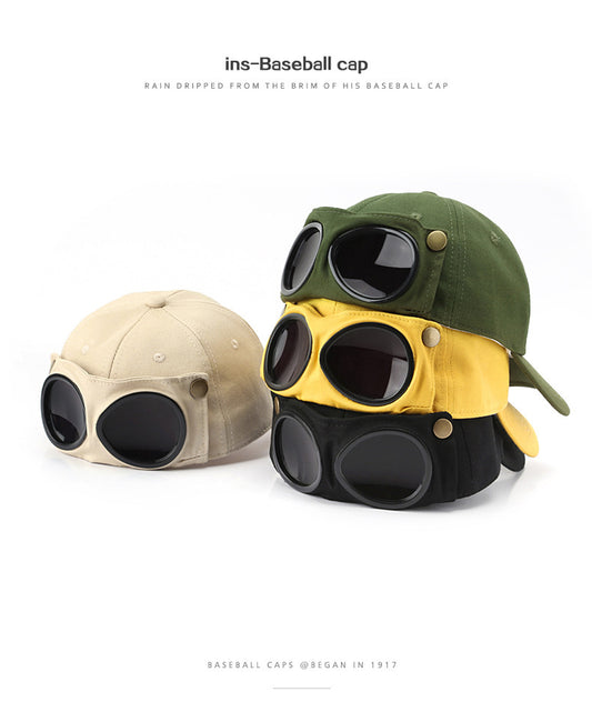 Army Green Stylish Aviator Goggle Baseball Cap - Unisex Outdoor Cotton Sun Hat