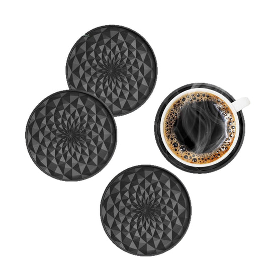 Green and Black Geometric Silicone Drink Coasters Set (6 Pack) with Holder - Non-Slip Table Protectors
