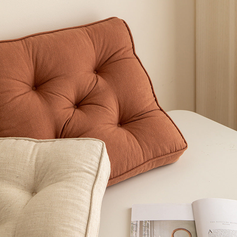 Brown Soft And Thick Seat Cushion - Cotton Linen Blend Chair Pad with Ties - 43x43cm