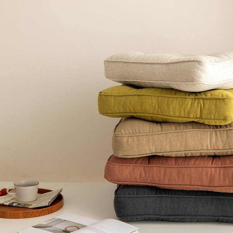 Dark Grey Soft And Thick Seat Cushion - Cotton Linen Blend Chair Pad with Ties - 43x43cm