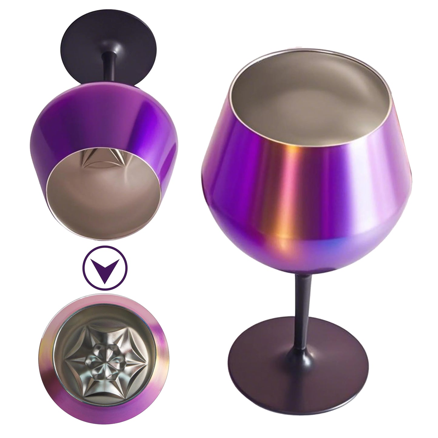 2 Pcs Orange Detachable Stainless Steel Wine Glass - 14oz (420ml) Portable Stemmed Goblet for Outdoors & Travel