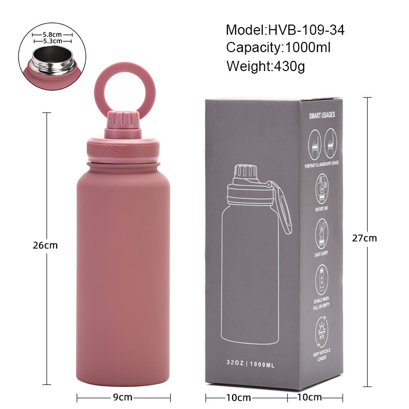 White 1L Stainless Steel Water Bottle with Magnetic Phone Holder Lid - Portable Hydration & Hands-Free Stand
