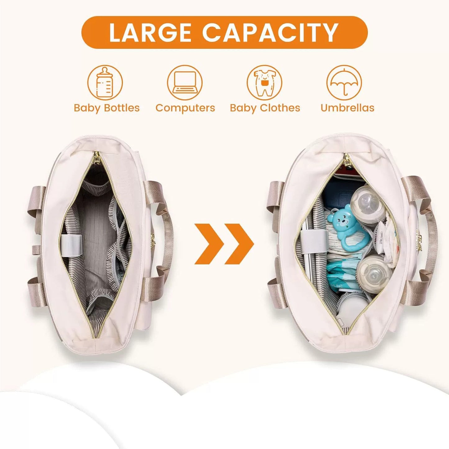 Khaki and Beige Stylish Nappy Bag Backpack - Multi-Functional Diaper Bag with Insulated Pockets, Changing Pad & Pacifier Case