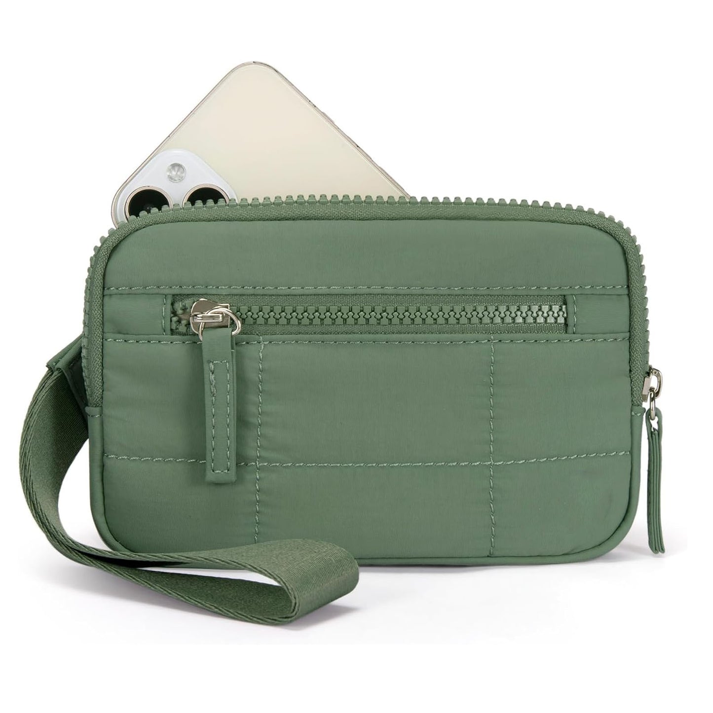 Green RFID Blocking Nylon Wristlet Clutch Wallet - Compact Waterproof Pouch with Card Slots & ID Window