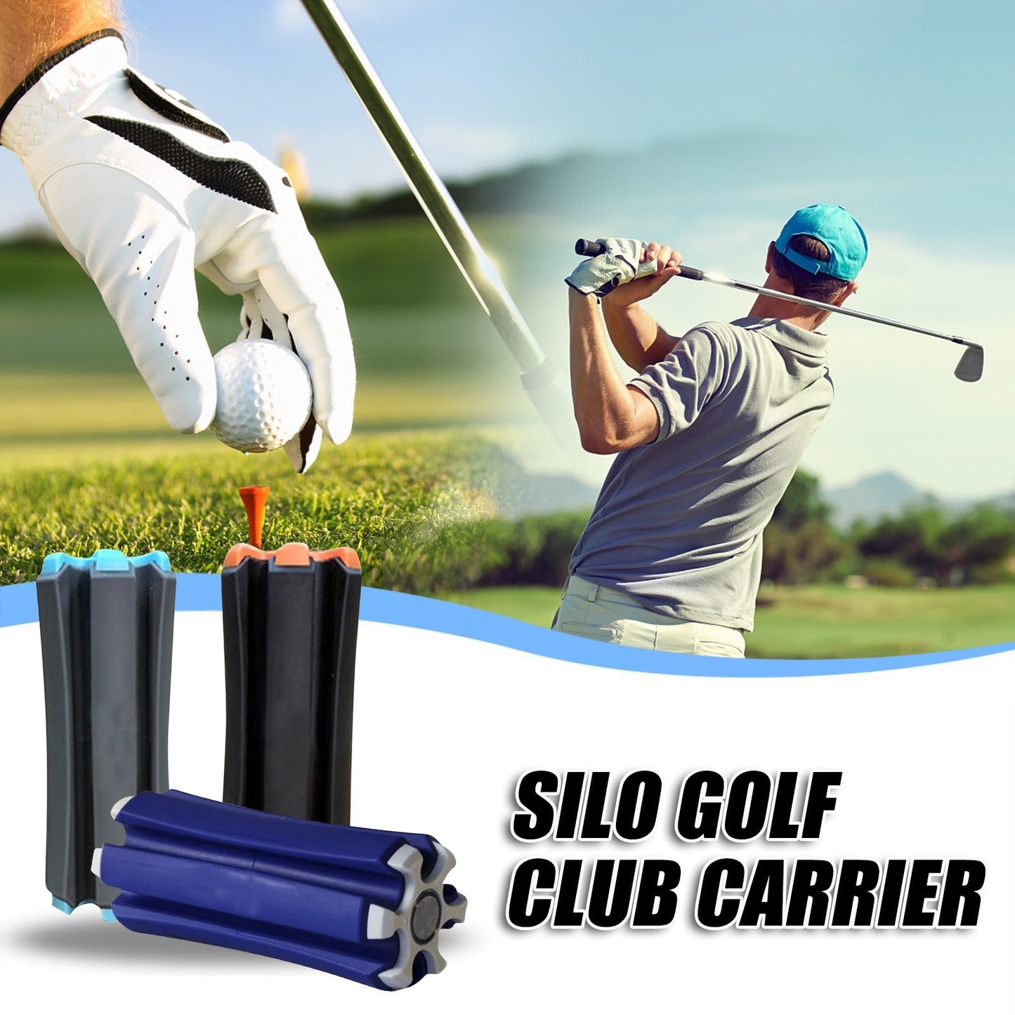 Blue Set of 2 Portable Golf Club Carrier Holders - Lightweight Club Organizer Caddy