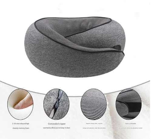 Black Ergonomic Memory Foam Travel Neck Pillow - U-Shaped Support for Naps & Journeys