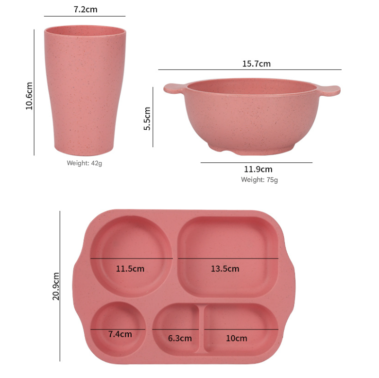 Macaron 4 Colours Durable Eco-Friendly Wheat Straw Dinnerware Set - 24 Pieces with Plates, Bowls, Cups & Cutlery
